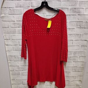 Belldini Red Embellished 3/4 Sleeve Tunic
